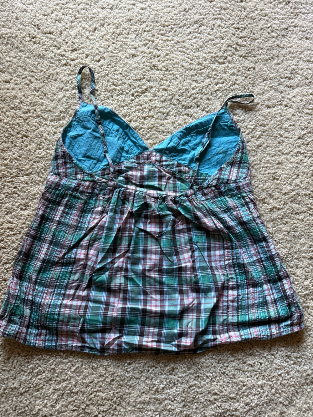 90s Vintage Gap Plaid Babydoll camisole - Y2K Coquette Seersucker Cami - Size 10 - Picture 5 of 8
